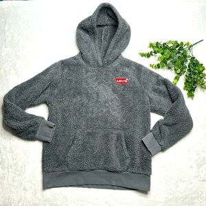 Girls XL Levi's sherpa batwing pullover hoodie fleece sweatshirt green blue gray